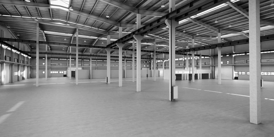 Empty Hangar delivery warehouse 3d render image Stock Illustration