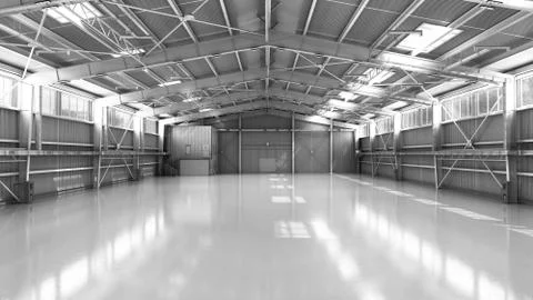 Empty Hangar delivery warehouse 3d render illustration イラスト素材