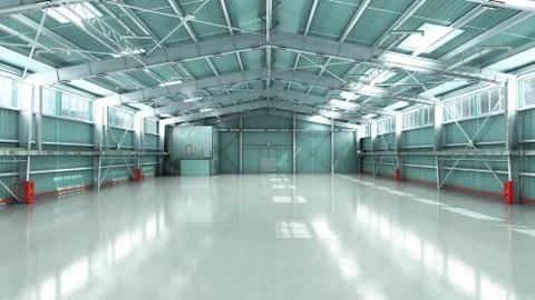 Empty Hangar delivery warehouse 3d render image 스톡 일러스트