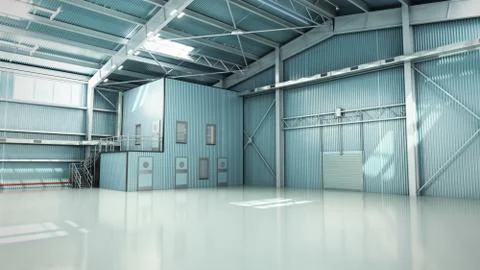 Empty Hangar delivery warehouse 3d render image 스톡 일러스트