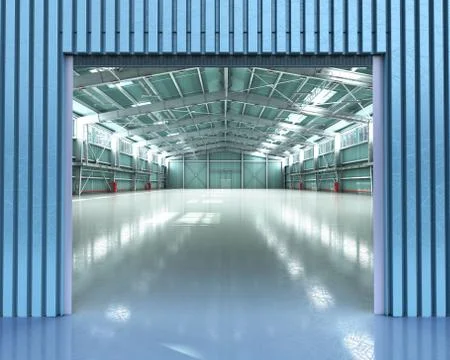 Empty Hangar delivery warehouse 3d render illustration Illustrazione stock