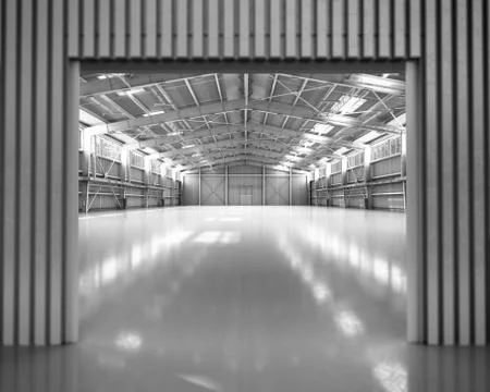 Empty Hangar delivery warehouse 3d render illustration 스톡 일러스트
