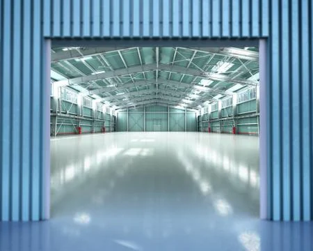 Empty Hangar delivery warehouse 3d render illustration Stock Illustration