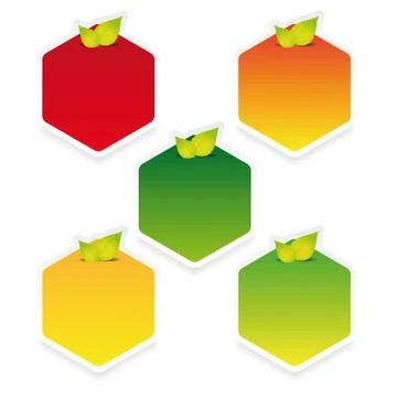 Empty hexagon label set with leaves Stock Illustration