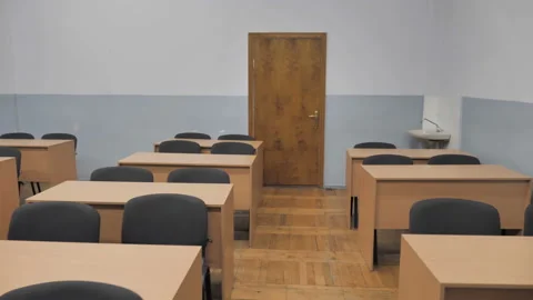 Empty High-School Classroom, University Lecture Hall. Stock Footage 142281389