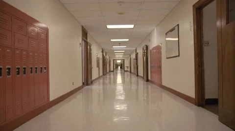 Empty High School Hallway Stock Footage