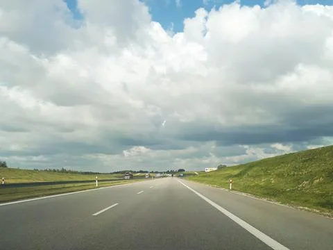 Empty highway as a concept of trips and transport. Asphalt roads in Poland. T Stock Photos