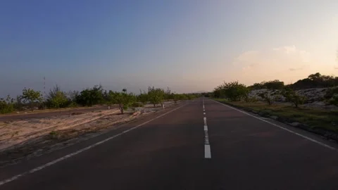 Empty Highway Driving POV Through Mui Ne White Desert Straight View Stock Footage 337605211