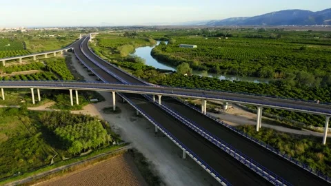 Empty highway new construction quarantine aerial view Stock Footage 130564124