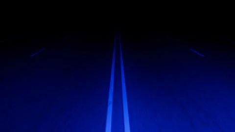 Empty highway at night with bright blue lane markers leading into darkness Stock Illustration