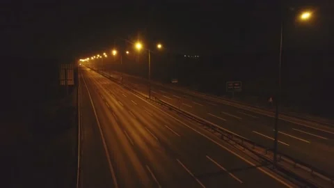 Empty highway at night, cinematic drone footage Stock Footage 139810250