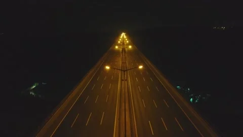 Empty highway at night, cinematic drone footage Stock Footage 139810386