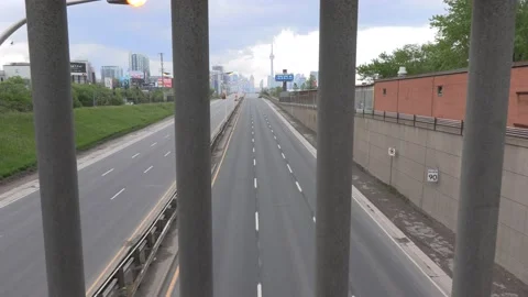 Empty highway with no car traffic during COVID 19 pandemic in city Stock Footage 131420352
