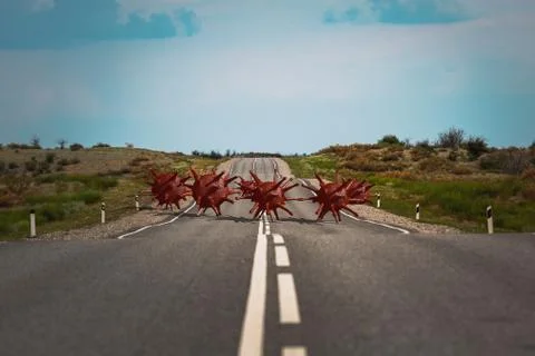 An empty highway road from above, empty due to the coronavirus lockdown during Stock Photos