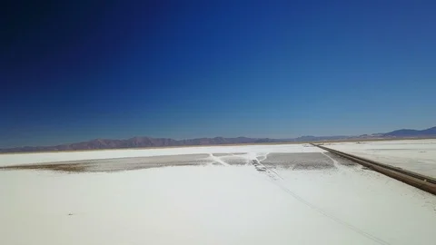 Empty Highway on SALT DESERT panoramic view Stock Footage 88432354