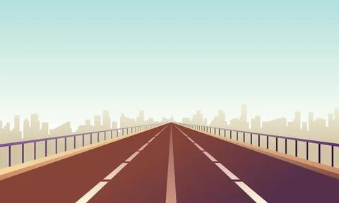 Empty highway. Straight road through to city landscape. Metropolis on background Stock Illustration
