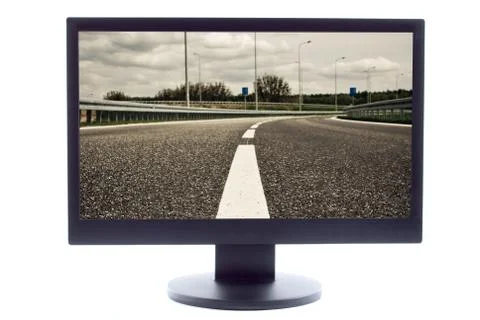 Empty highway on tv screen Stock Photos