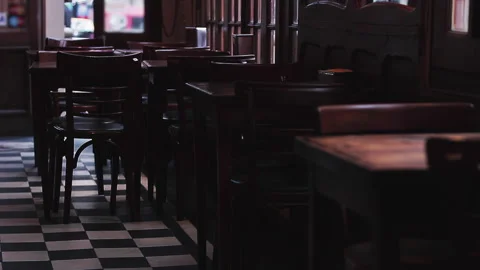 Empty Historic Cafe Interior With Wooden Tables, Buenos Aires, Argentina - 4K Stock Footage 162691463