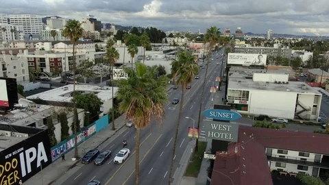Empty Hollywood Sunset Drone Los Angeles California coronavirus Stock Footage 126686871