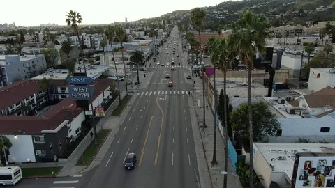 Empty Hollywood Sunset Drone Los Angeles California coronavirus Stock Footage 126687198