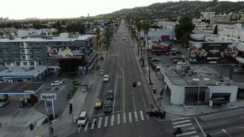 Empty Hollywood Sunset Drone Los Angeles California coronavirus Stock Footage 126687374