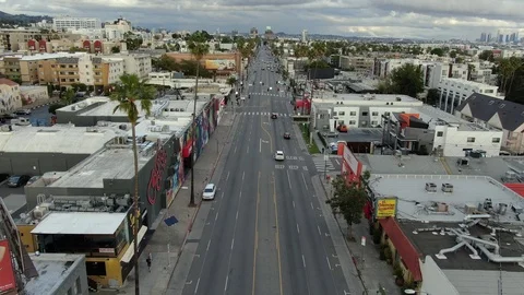 Empty Hollywood Sunset Drone Los Angeles California coronavirus Stock Footage 126687583