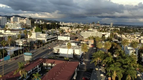 Empty Hollywood Sunset Drone Los Angeles California coronavirus Stock Footage 126688762