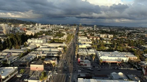 Empty Hollywood Sunset Drone Los Angeles California coronavirus Stock Footage 126689124