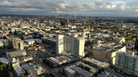 Empty Hollywood Sunset Drone Los Angeles California coronavirus Stock Footage 126689644