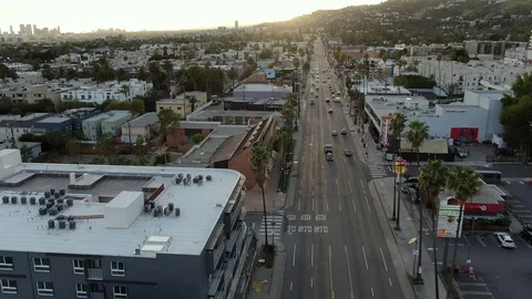 Empty Hollywood Sunset Drone Los Angeles California coronavirus Stock Footage 126690008