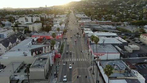 Empty Hollywood Sunset Drone Los Angeles California coronavirus Stock Footage 126690054