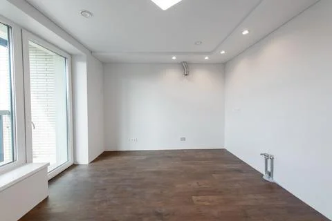 Empty Home Kitchen Interior. White Walls Room Corner and Windows. Interior .. Stock Photos