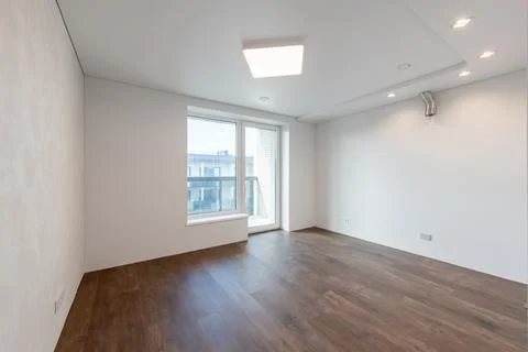 Empty Home Kitchen Interior. White Walls Room Corner and Windows. Interior .. Stock Photos
