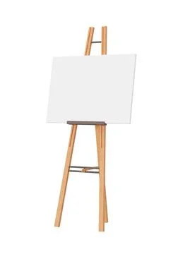 Empty horizontal canvas on wooden easel, isolated on white background. Free 库存插图