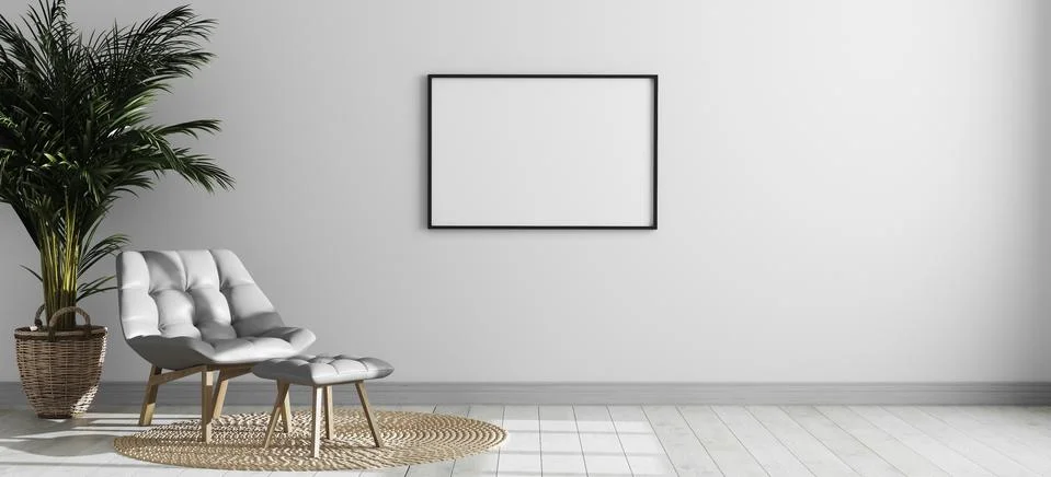 Empty horizontal picture frame mockup in bright modern room interior Stock Illustration