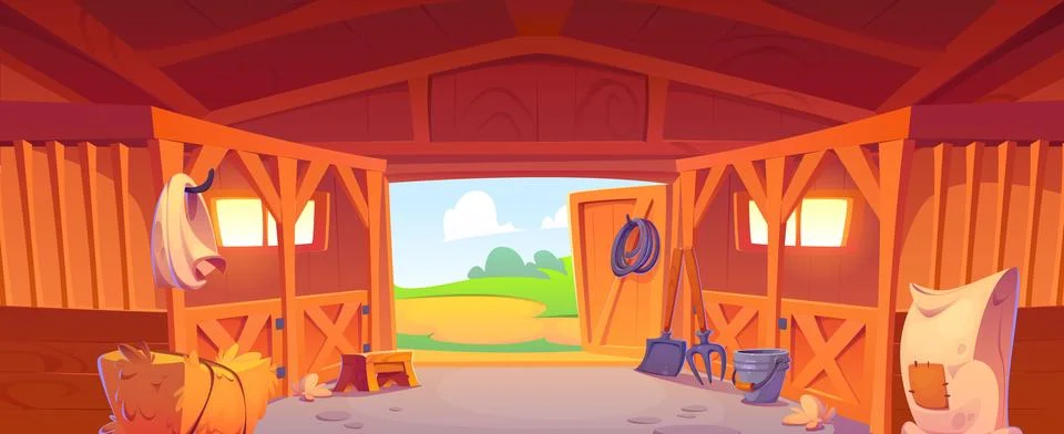 Empty horse stable interior design Illustrazione stock