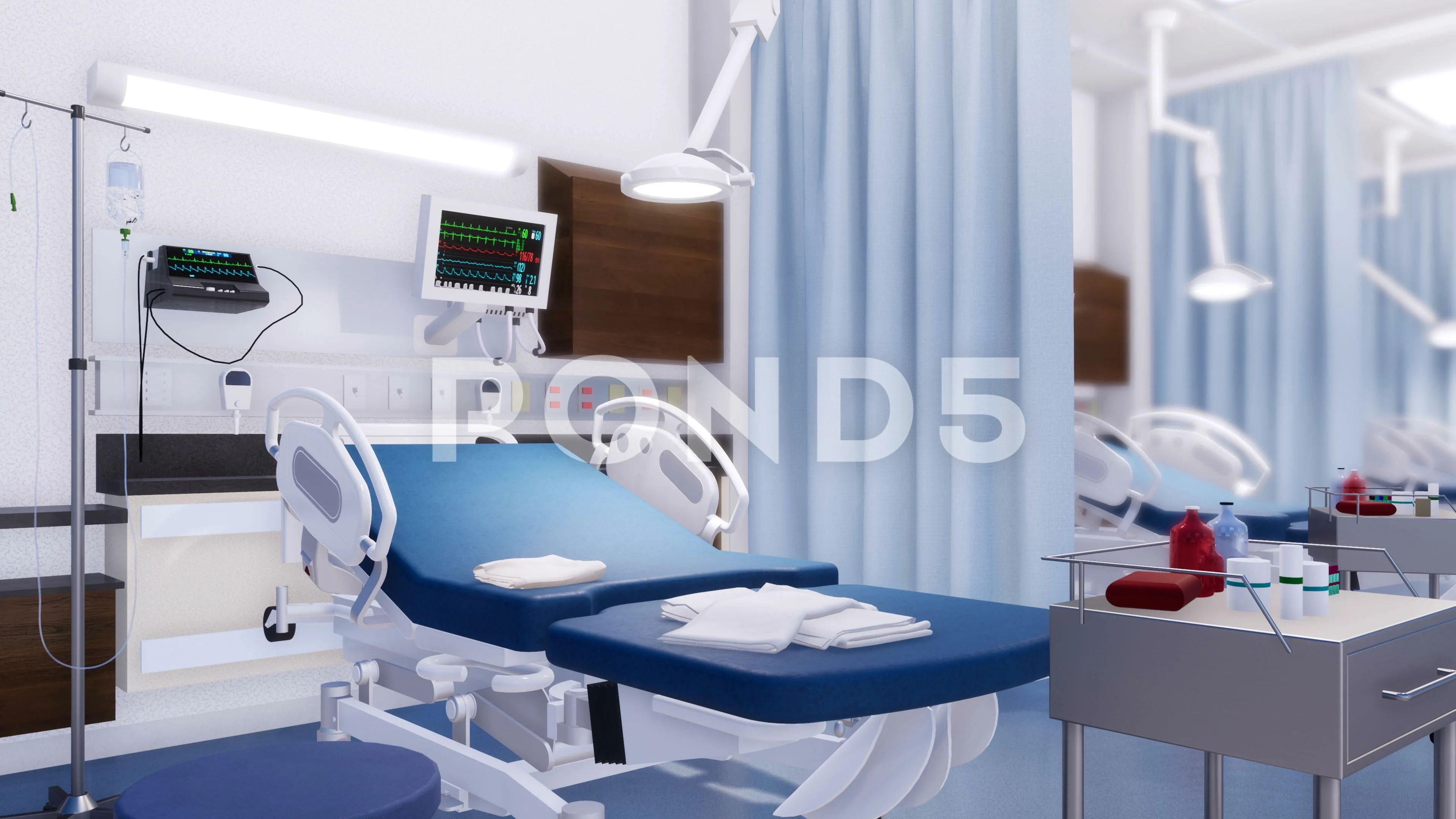 Empty hospital bed in modern emergency r... | Stock Video | Pond5