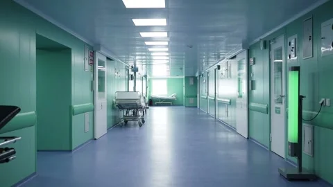 Empty hospital corridor with couches Видео 154277849