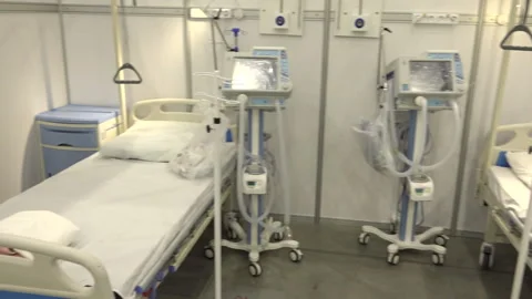Empty hospital field tent for the first AID, a mobile medical unit of red cross Stock Footage 170673150