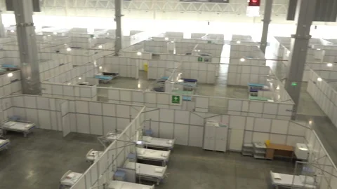 Empty hospital field tent for the first AID, a mobile medical unit of red cross Stock Footage 170673399