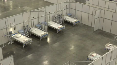 Empty hospital field tent for the first AID, a mobile medical unit of red cross Stock Footage 170673614