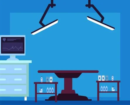 Empty hospital surgery room - flat cartoon interior with medical equipment Stock Illustration