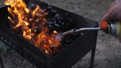 Empty hot charcoal barbecue BBQ grill Stock Footage 242344378