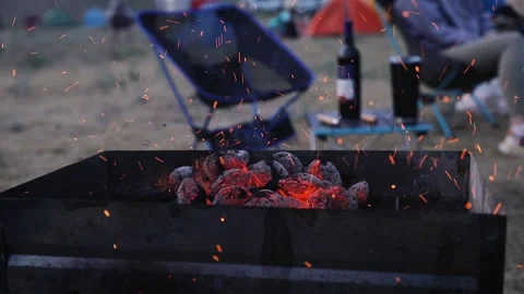 Empty hot charcoal barbecue BBQ grill Video stock 242344862