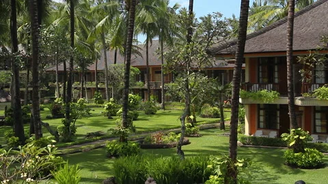 Empty Hotel Backyard in Bali Stock Footage 146935902