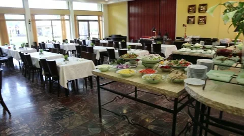 Empty Hotel Buffet Restaurant Stock Footage 62429458