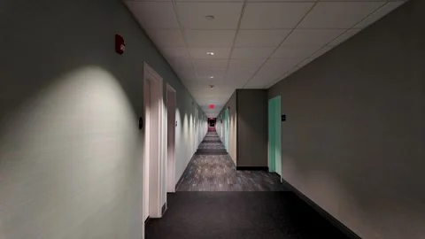 Empty Hotel Corridor with Slow Ceiling Pan Stock Footage 325418438