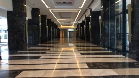 Empty hotel corridor walkthrough Stock Footage 88664552