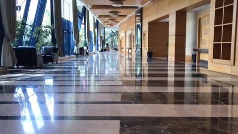 Empty hotel corridor walkthrough Stock Footage 88664648