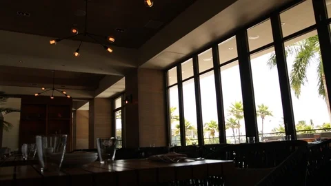 Empty Hotel Dinning Tables Close Up Stock Footage 105338867